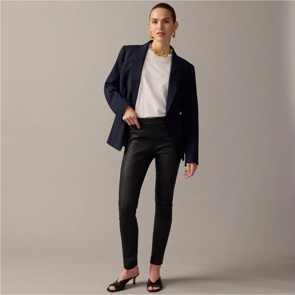 NWOT J Crew Collection Black 100% Leather Stretch Legging Sz 000 seam separated